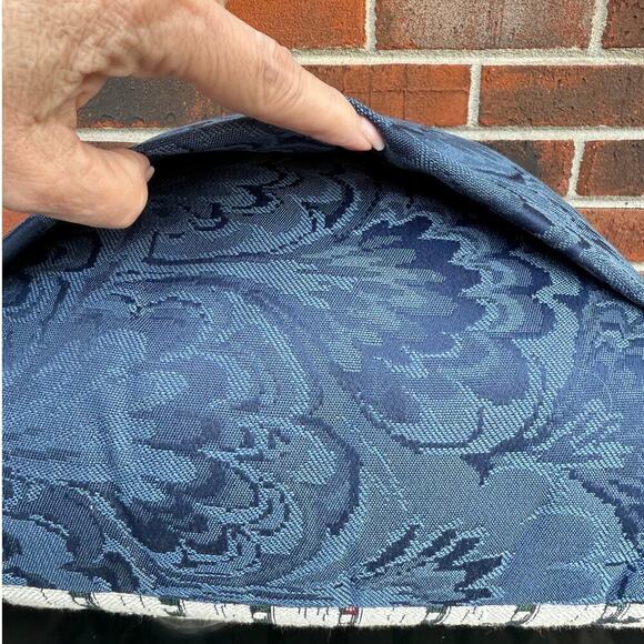 Tapestry Throw Pillow Birdhouses Spring Flowers Folded Blue Backing - Picture 4 of 4